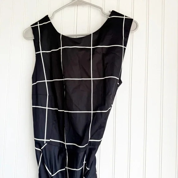Akris Punto Size 12 Sleeveless Black & Cream Windowpane Belted Cotton Dress NEW! - Picture 6 of 10